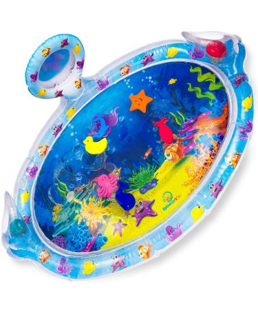 Splashin'kids Inflatable Tummy Time Premium Water mat with Mirror and rattles Infants Toddlers The Perfect Fun time Play Activity Center Your Baby's Stimulation Growth