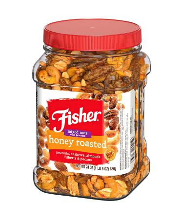 Fisher Snack Honey Roasted Mixed Nuts 24oz - Peanuts, Cashews, Almonds, Filberts, Pecans - 1.5lb Pack of 1 - Buy Online on SooperMarket.com
