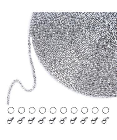 Outus 33 Feet Necklace Chains Stainless Steel DIY Link Chain Necklaces with 20 Lobster Clasps and 30 Jump Rings for Jewelry Making (1.5 mm Wide)