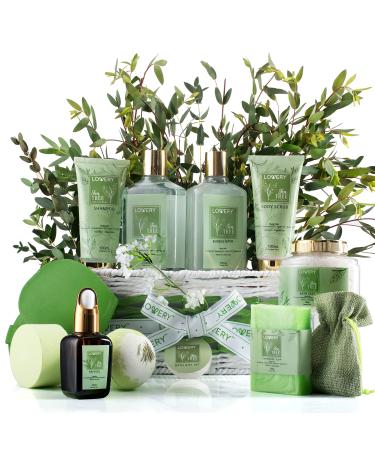 Tea Tree Bath Set, Aromatherapy Home Spa Set with Calming Mint Fragrance, 15 Piece Gift Basket, Tea Tree Bath Oil, Shower Gel, Bubble Bath, Handmade Soap, Steamer Tablet, Potpourri & More