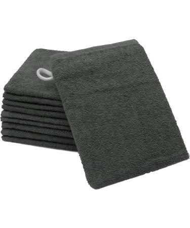 Zollner 10 Set washing gloves in 16x21 cm - suction -strong and soft washcloths in dark gray - with a practical hanger - washable up to 60 C - cotton - hotel quality 10x washcloth anthracite