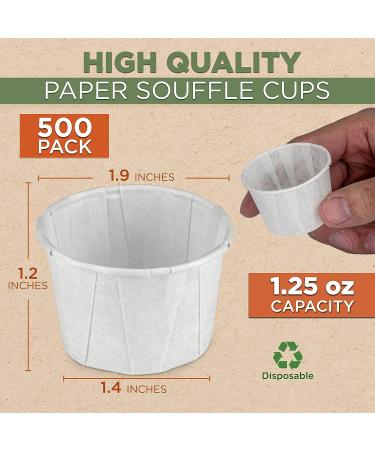 500 Pack 1.25 oz Treated Paper Souffle Portion Cups - White Disposable Cups for Condiments, Samples, Jello Shots, Sauce - Ideal for Measuring - Eco-Friendly Option - Buy Online on SooperMarket.com