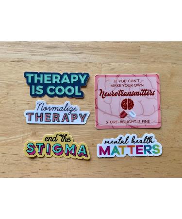 Tamengi Mental Health Stickers 5-Pack - Normalize Therapy End The Stigma Mental Health Matters Neurotransmitters Therapy is Cool