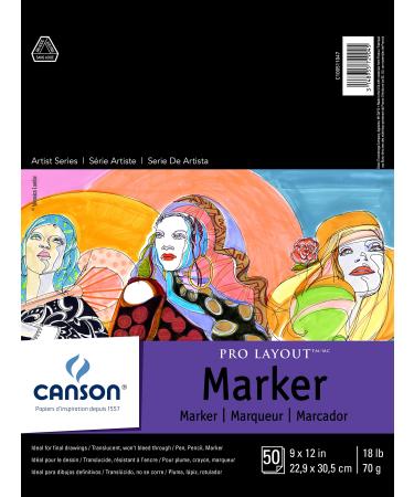 Canson Artist Series Pro Layout Marker Paper, Foldover Pad, 9x12 inches, 50 Sheets (18lb/70g) - Artist Paper for Adults and Students 9" x 12"