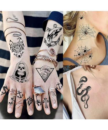 3D Black Skull Halloween Temporary Tattoos - 59 Sheets | Long Lasting Fake Tattoos for Adults & Kids - Realistic Owl, Wolf, Lion, Tiger, Devil | Body Art Stickers - Buy Online on SooperMarket.com