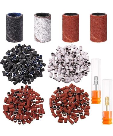 402 Pieces Nail Drill Bits with Sanding Bands Set, Include 400 Pieces Nail Sanding Bands Nail Sanding Bands 3 Colors 80 120 180 240, 2 Pieces Nail Drill Bits 3/32 Inch for Manicures and Pedicures
