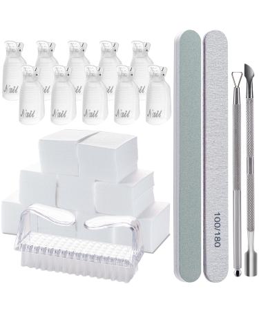 Gel Nail Polish Remover Tools Kit, with 10 Pcs Nail Clips, 400 Pcs Lint Free Nail Wipes, Nail Files 100/180, Buffer Block 400/4000, Nail Brush, Cuticle Pusher, Cuticle Peeler