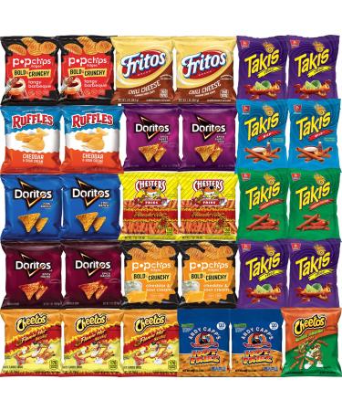 Hot Chips Snacks Variety Pack for Adults - Fiery Spicy Snack Bag Care Package - Bulk Assortment (30 pack)