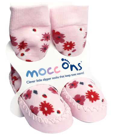Mocc Ons moccasin washable leather sole slipper socks (12-18 Months Floral Ditsy) 12-18 Months Floral Ditsy