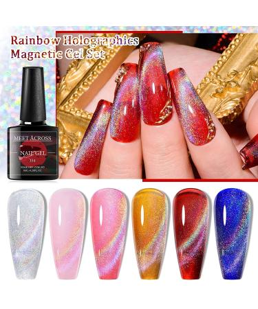 MEET ACROSS Rainbow Cat Eye Gel Nail Polish Kit - 5 Colors Jelly Soak Off UV LED Gift Box + Magnet Stick - Buy Online on SooperMarket.com