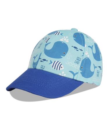 LANGZHEN 100% Cotton Outdoor Children's Kids Plain Baseball Cap Hat Adjustable Sun Hat for Girls Boys S Lake blue whale