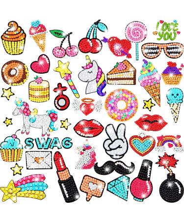 50 Pieces Gem Diamond Painting Kit for Kids Diamond Painting Stickers Diamond Art Child Stickers with DIY Painting Tools Arts and Crafts for Girls and Boys