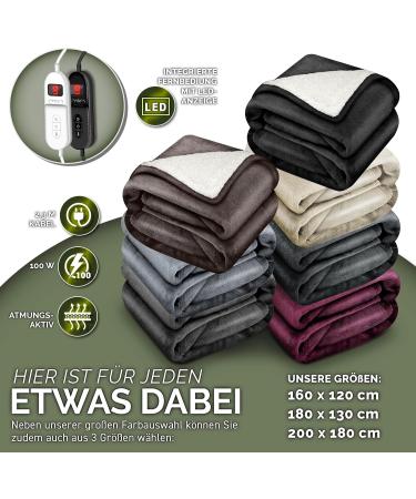Sinnlein Electric Heating Ceiling Blanket 180x130cm - T V S d GS Checked 9 Temperature Levels Automatic Switch-Off Digital Timer Display - Ideal for Bed & Sofa - Dark Gray - Buy Online on SooperMarket.com