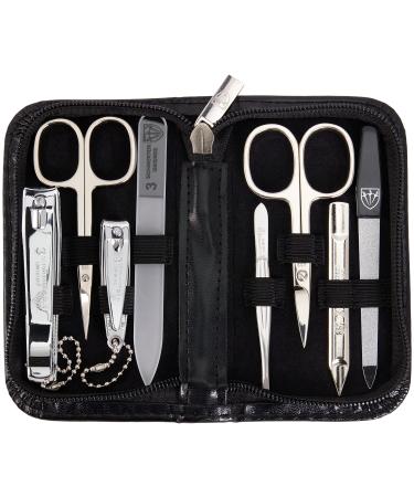 3 Swords Germany - brand quality 8 piece manicure pedicure grooming kit set for daily nailcare synthetic leather case black in gift box - Made by 3 Swords Black - Synthetic Leather