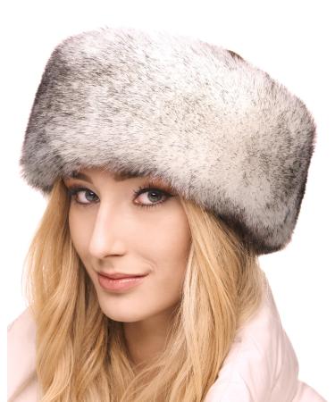 Futrzane Siberian Headband - Womens Faux Fur Headbands - Fluffy Russian Earband - Size XS (White with Black Siberian)