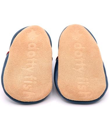 Dotty Fish Soft Leather Baby Shoes | Toddler Boys Non-Slip Suede Soles | Navy Cars | 0-6 Months to 4-5 Years - Buy Online on SooperMarket.com