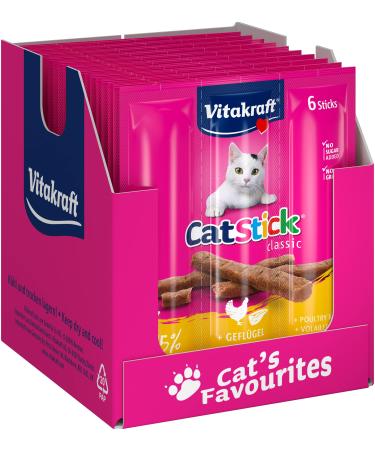 Vita power cat stick classic cat snack meaty mini sticks with poultry and liver in storage size without adding sugar and grain (10x 6 pieces) poultry + liver 36 g (10 pack)