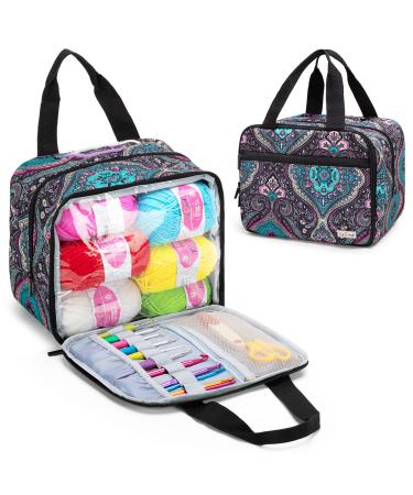 LoDrid Small Portable Knitting Bag, Crochet Yarn Storage Bag, Knitting Tote Bag for Knitting Starter Kit, Travel Yarn Organizer for Yarn & Crochet Supplies for Beginner, Kid & Adult, Totem (Bag Only)