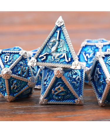 AUSTOR 7-Die Metal DND Dice Set - Sky Blue/Silver Edge - RPG Polyhedral Dice for D&D, Pathfinder, MTG - Includes D20, D12, D10, D%, D8, D6, D4 - Buy Online on SooperMarket.com