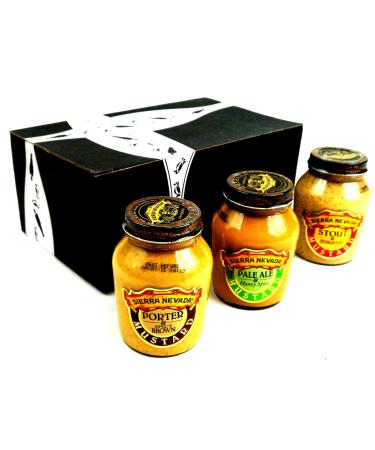 Sierra Nevada Mustard 3-Flavor Variety: One 8 oz Jar Each of Pale Ale & Honey Spice, Porter & Spicy Brown, and Stout & Stoneground in a BlackTie Box (3 Items Total)