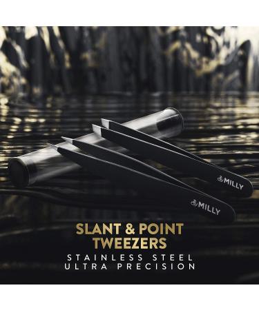 MILLY Precision Tweezers Set - Slanted and Pointed Tips - German Steel - Hand-Filed - Black - Buy Online on SooperMarket.com