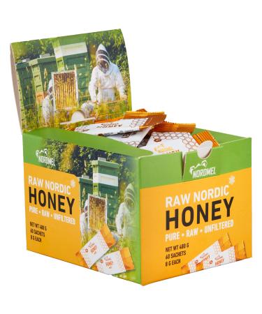 Nordmel Honey Sachets Box of 60-8g Per Sachet - Pure Natural Soft Honey -Unpasteurised Unfiltered Crystallized Natural Honey