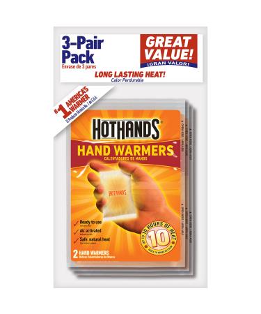 HotHands Hand Warmers - Long Lasting Safe Natural Odorless Air Activated Warmers - Up to 10 Hours of Heat - 3 Pair