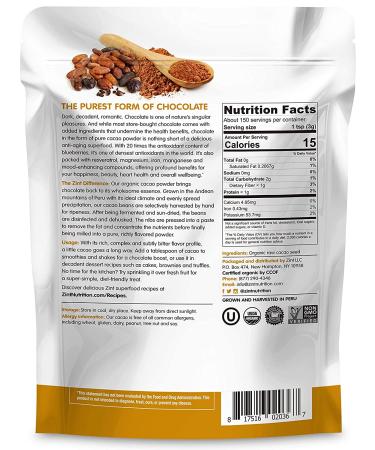 Zint Raw Organic Cacao Powder 16 oz - Pure Superfood for Baking & Smoothies - Buy Online on SooperMarket.com