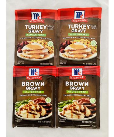 Gluten Free Gravy Mix Bundle: Contains 2 McCormick Gluten Free Turkey Gravy Mixes and 2 McCormick Gluten Free Brown Gravy Mixes 0.88 Ounce (Pack of 4)