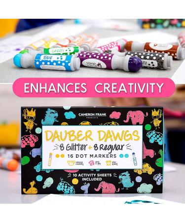 Washable Dot Markers 16 Pack with Activity Sheets - Kids Arts & Crafts Kit with Glitter - Toddler & Preschool Supplies - Buy Online on SooperMarket.com