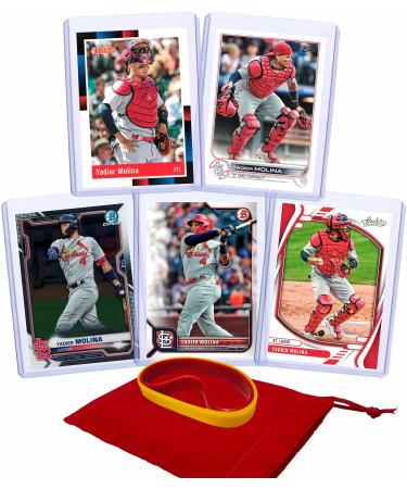 Yadier Molina Baseball Cards (5) Assorted St. Louis Cardinals Trading Card and Wristbands Gift Bundle