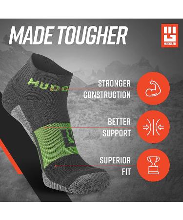 MudGear Quarter Length Trail Running Socks 2-Pack - Men and Women - Gray/Green - Medium - Perfect for Running, Hiking, Cycling and More - Buy Online on SooperMarket.com