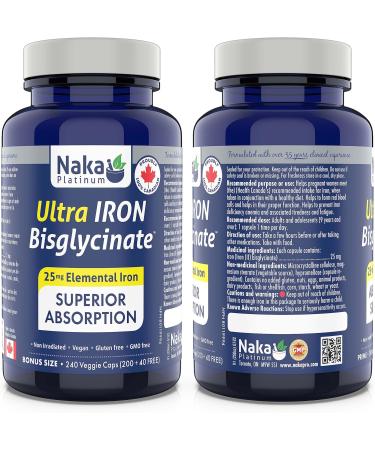 240 vcaps Iron Bisglycinate 25 mg Elemental Iron Superior Absorption Made in Canada (240 caps) 240 count (Pack of 1) - Buy Online on SooperMarket.com