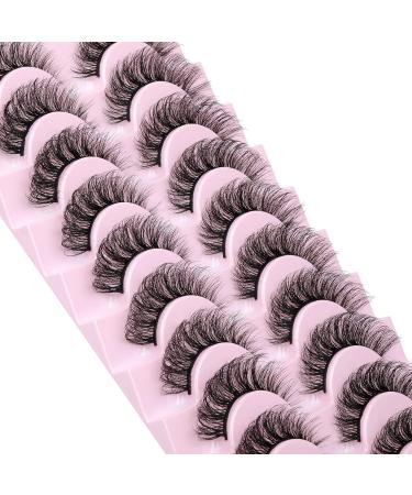 Wiwoseo Cat Eyes D Curly Faux Mink Lashes - 10 Pairs Natural Wispy 17MM Volume - Buy Online on SooperMarket.com