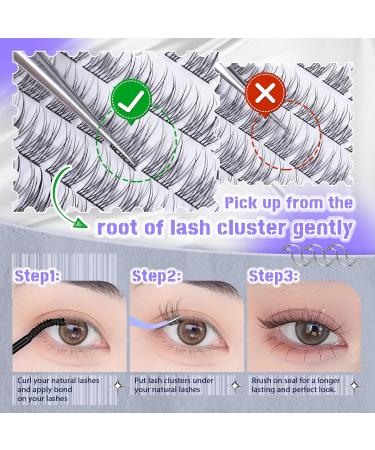 JIMIRE Natural Lash Clusters 3D Wispy Individual Eyelashes Extension Kit | Bond & Seal Glue | DIY 9-12MM CC Curl Fluffy | 96Pcs - Buy Online on SooperMarket.com