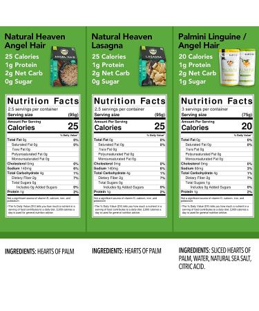 Hearts of Palm Pasta Variety Box - Natural Heaven & Palmini (Angel Hair, Linguine, Lasagna Noodles) - Keto, Low Carb, Low Calorie, Vegan, Paleo - Buy Online on SooperMarket.com