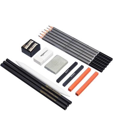 Amazon Basics Sketch and Drawing Art Pencil Kit  17 Piece Set  Charcoal  Black  White