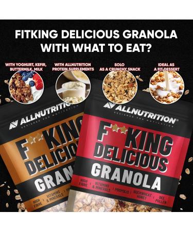 ALLNUTRITION Fitking Delicious Granola - Sugar Free Muesli - Breakfast Cereal - Wheat Free - with Propolis Buckwheat Honey Bee Pollen - High Fibre Snacks - 300g - Fruity - Buy Online on SooperMarket.com