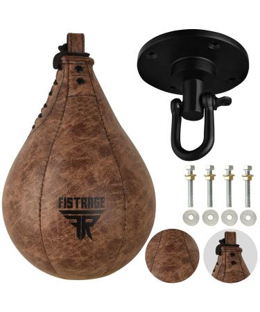 FISTRAGE Speed Ball Boxing Bag Leather MMA Muay Thai Training Punching Dodge Striking Kit with Free Hanging Swivel Workout Speedball Kicking Platform Equipment (Black)