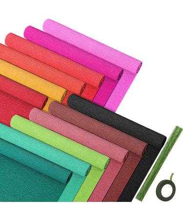 12 Rolls Crepe Paper Rolls 12 Colors Wide Crepe Paper Streamer 10 Inch x 8 Feet Assorted Streamers with Floral Stem Wire and Green Floral Tapes for Birthday Party Ornament (9.8 Inch, Elegant Colors) Elegant Colors 8 feet x 10 Inch