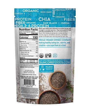 Suncore Foods Organic Raw Black Chia Seeds  Gluten-Free  Non-GMO  Kosher  15oz (1 Pack) - Buy Online on SooperMarket.com