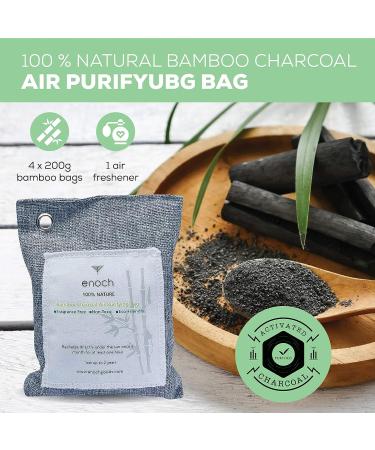 Enoch Bamboo Charcoal Air Purifying Bags (4 Packs) - Natural Odor Eliminator & Moisture Absorber for Homes, Cars, Shoes, Fridges, Closets - 4x200g - Buy Online on SooperMarket.com