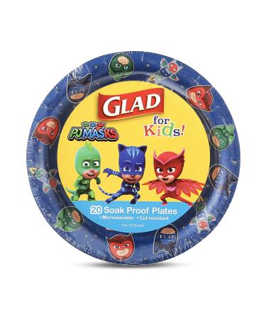 Glad for Kids 7 inch PJ Masks Space Paper Plates, 20 Ct | Disposable Paper Plates with PJ Masks Space Design | Heavy Duty Soak Proof Microwavable Cut Resistant Paper Plates for Everyday Use PJ Masks Space 7" Paper Plates - 20 ct