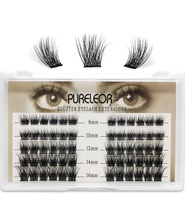PURELEOR Cluster Lashes 60Pcs Individual Eyelash Extensions C Curl DIY Manga Lash Mixed 8-16mm Makeup