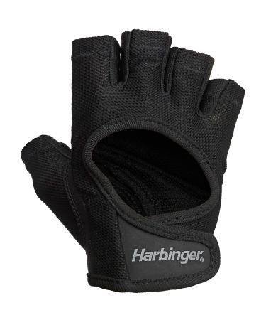 Harbinger Women's Power Weightlifting Gloves with StretchBack Mesh and Leather Palm (1 Pair) Medium (Fits 7 - 7.5 Inches) Black/Black