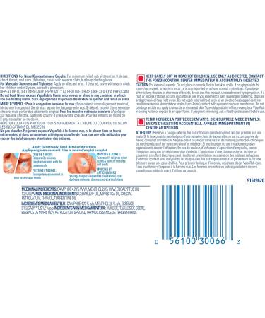 Vicks VapoRub Nasal Decongestant Cough Suppressant Relief from Cold Aches & Pains Chest Rub Ointment Original scent 50 g/57 mL 57 mL Original - Buy Online on SooperMarket.com