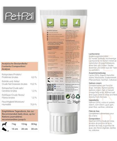 Petp l Dog Salmon Cream Tubosnack - Grain-Free Sugar-Free Treats with Omega Fatty Acids - Healthy Snacks for Puppies & Dogs - 3x75g Premium German Dog Treats - Buy Online on SooperMarket.com