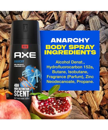 AXE Dual Action Body Spray Deodorant for Long Lasting Odor Protection Anarchy Pomegranate & Sandalwood Mens Deodorant Formulated Without Aluminum 4. 0 oz Twin Pack - Buy Online on SooperMarket.com