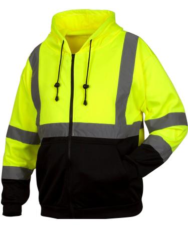 Pyramex RSZH3210L RSZH32 Series Sweatshirts Hi-Vis Lime Zipper Sweatshirt with Black Bottom - Size Large, Green Large Sweatshirt