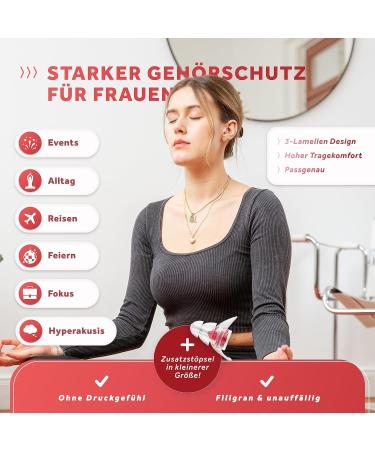Schallwerk Women+ Earplugs - Noise Damping & Sound Quality - Transparent Ear Protection for Music Festivals Work & Learning - Compact Aluminum Case with Red Filters - Buy Online on SooperMarket.com